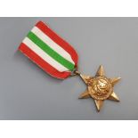 Brass WWII italy star medal, for service between 11th june 1943 and May 1945, you had to serve at