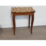 Italian wooden musical sewing box table with key, Marquetry inlaid