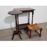 Edwardian mahogany plant stand with octagonal shaped top together with 2 tier Occasional table and