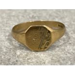 Vintage 9ct gold Hexagonal signet ring. Size J 1.2g