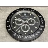 Wall clock in the style of Rolex Daytona in black 34cms