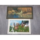 2 native american pictures includes unframed oil on board signed T.W.Mcauley and framed print