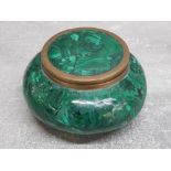 Eastern brass round box overlaid with polished malachite