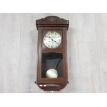 Edwardian Mahogany wall clock with pendulum and key