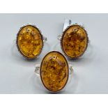 3 x silver 925 Amber style rings 12.9g