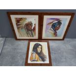 3 native american painting includes 2 oil on boards both signed T.W.Mcauley and 1 watercolour signed