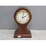 Art Nouveau inlaid mahogany mantle clock with key