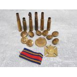 Mixed lot comprising of ammunition shell cases, military buttons and commemorative medals