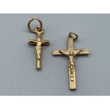 2 x 9ct gold Crucifix pendants 3.7g