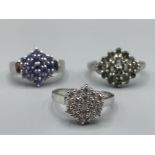 3 silver 925 multi stone dress rings 12.9g