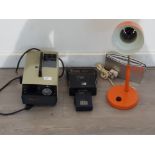 Four mixed items to include vintage orange table lamp ,halinamat projector and a feguson radio along