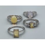 4 x silver solitaire mixed stone rings 13.6g