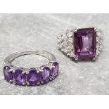 Silver 925 and CZ ring with large Amethyst centre stone size N togther with silver and Amethyst 5