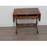 A small drop leaf table with two drawers