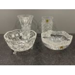 4 lead crystal items including 2 x vases and 2 x bowls