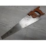 Vintage Henry Disston and Sons hand saw, etched on the blade with smart vintage wooden handle