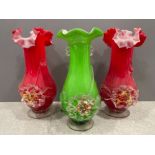 3 x glass bud vases