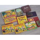 11 boxed vintage games to include electrical outfit, ludo, snakes and ladders etc