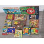 14 boxed vintage boardgames includes pirate and traveller game, tiddly winks, blow football etc