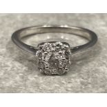 Ladies 9ct white gold Diamond cluster ring. Comprising of 9 round brilliant cut diamonds 3.2g size