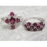 2 silver 925 and amethyst cluster ring, 1 with CZs, 7.7g gross