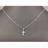 9ct white gold Diamond cross pendant and chain. Featuring 12 round brilliant cut diamonds on a box