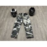 2 x Motorcycle Helmets size M and riding trousers