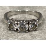 Ladies silver and 3 stone CZ ring. size O