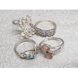 4 mixed silver 925 dress rings includes turquoise and Cz, 12.4g