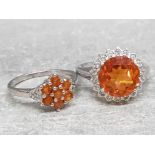 2 silver 925 dress rings with orange stones 8.1g gross