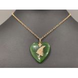 Ladies 9ct Rose gold Jade pendant and belcher chain with initials NZ and chain 24”