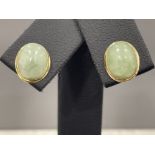 Ladies 9ct gold Jade oval studs