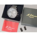 M.Johansson mens automatic temperature, humidity wristwatch with 2 spare links and original box