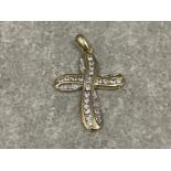 Ladies 9ct gold stone set cross pendant.