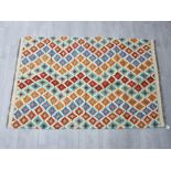 Fringed persian choli kilim rug, unusual 4 colour pattern 153x100cm