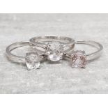 3 silver 925 solitaire rings with CZ stones, 8.1g gross