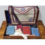 Masonic case containing further Masonic Apron and gloves also includes mixed books, bible etc