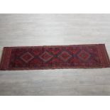 Fringed handmade afghan mashwani runner rug, 242x58cm