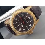 Moscow time mens automatic wristwatch with brown leather strap.and original box, from russia with
