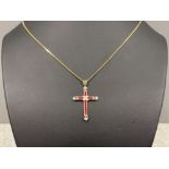Ladies 9ct gold Ruby and Diamond cross pendant and chain. Featuring 12 princess cut Rubies and