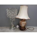 Tubelined ginger jar table lamp with shade with oriental design together with a chrome crystal