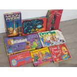8 boxed vintage boardgames includes moon probe, psyco, battleboard etc