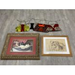 2 framed pictures and wall art depicting handbags