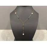 Ladies 9ct gold Amethyst and Pearl ornate drop necklace. Featuring 6 Amethyst and 3 Pearls