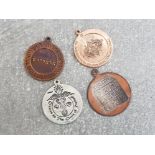 Hallmarked silver, silver and bronze, Bronze and gold plated life an love tokens issued by the
