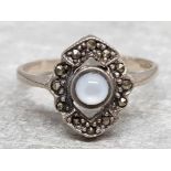 Silver, moonstone and marcasite ring, size M, 2.1g gross