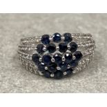 14ct white gold Sapphire and Diamond ring size N 4.5G