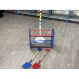 Childrens coat stand, shoe rack and shovels