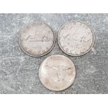 3 Canada silver dollar coins dated 1953, 1960 and 1967, 69.9g