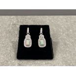 Pair of Silver and CZ drop earrings set with Opal panel